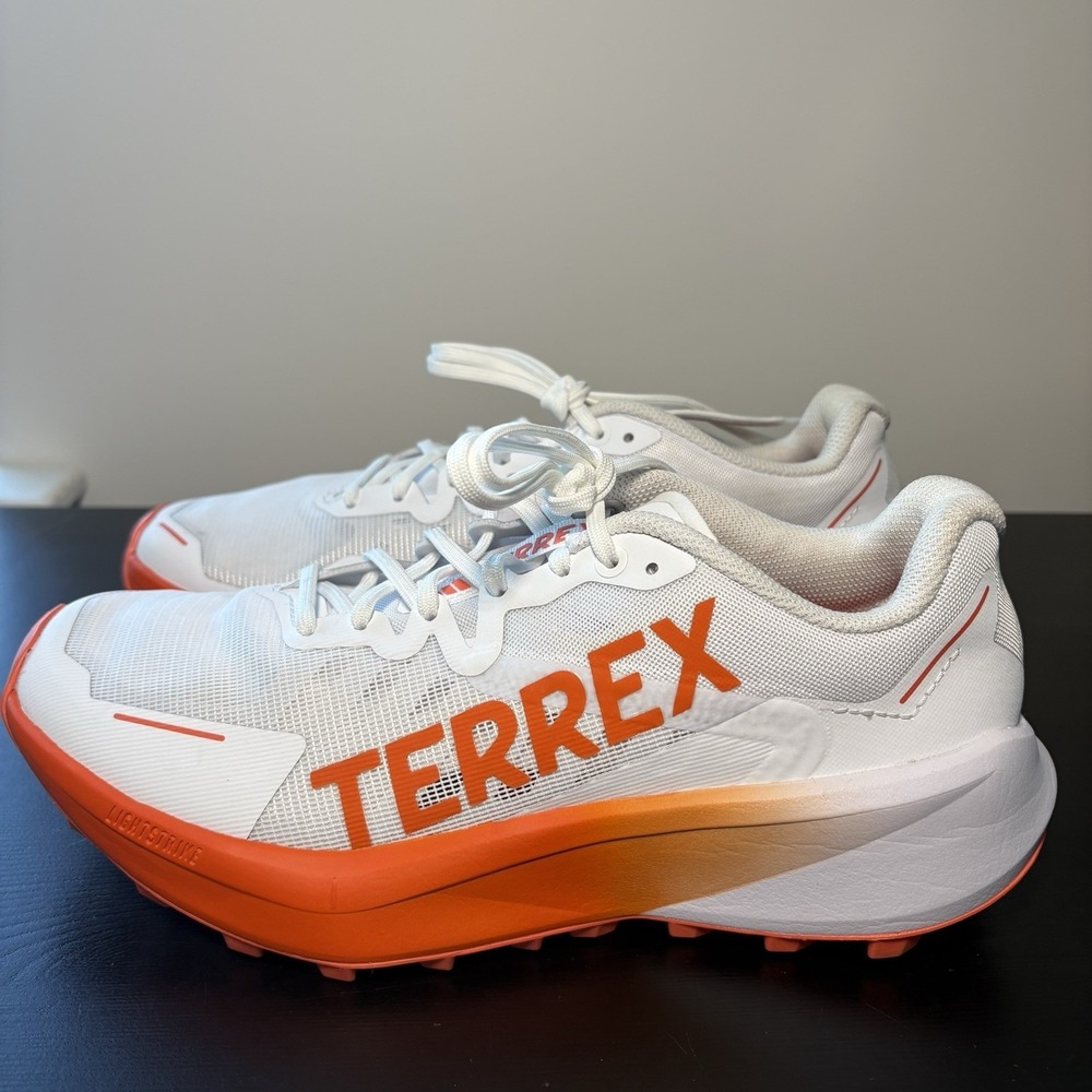 Adidas Terrex Agravic 3 Mens 8.5 Trail Running Hiking Shoes White Orange JI0951